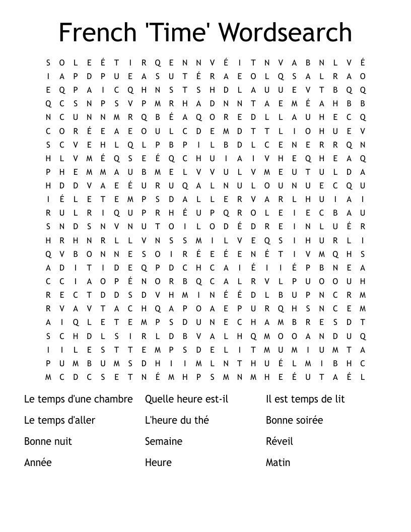 French 'Time' Wordsearch WordMint
