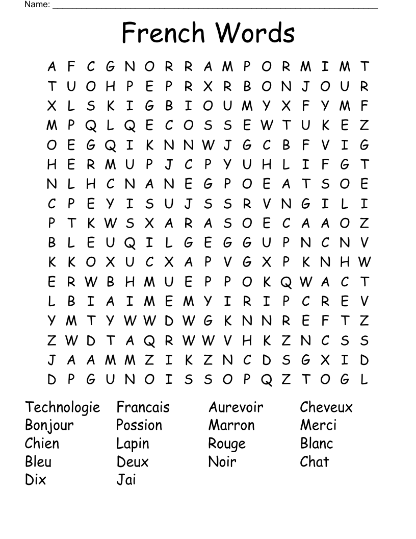 French Words Word Search WordMint