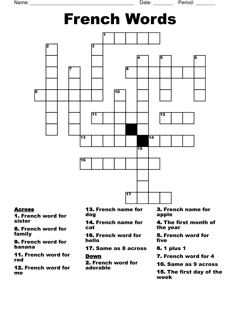 French Words Crossword WordMint