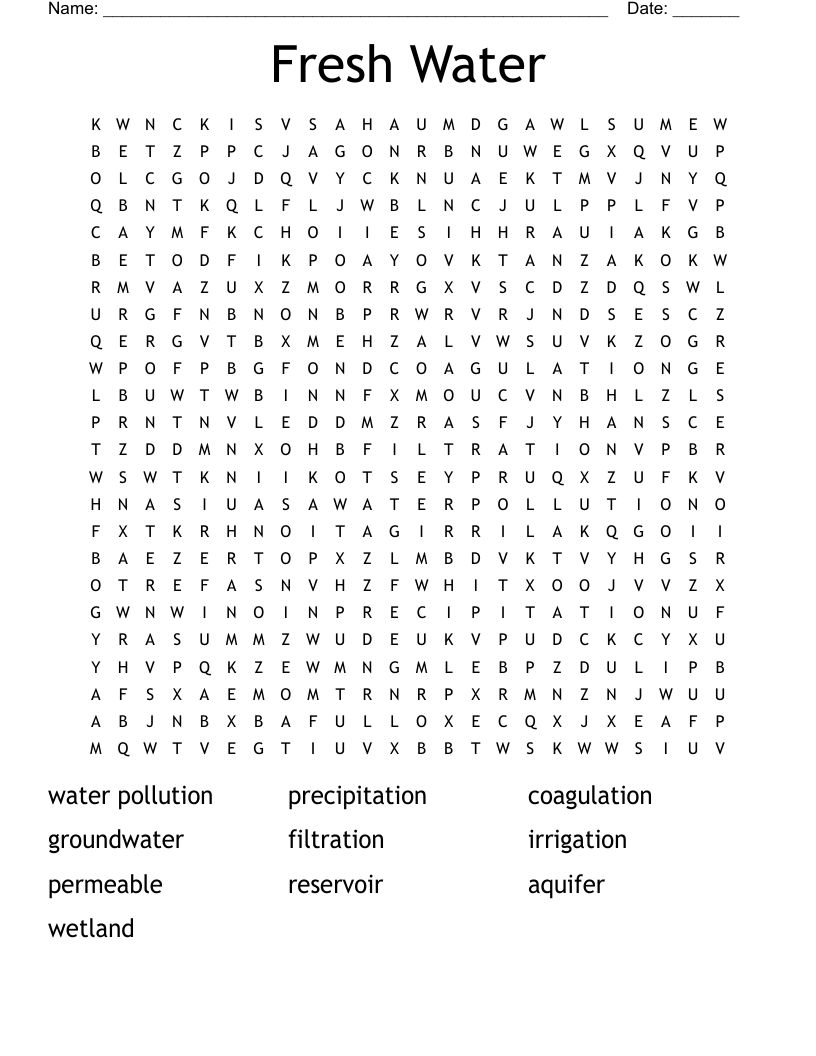 Fresh Water Word Search WordMint