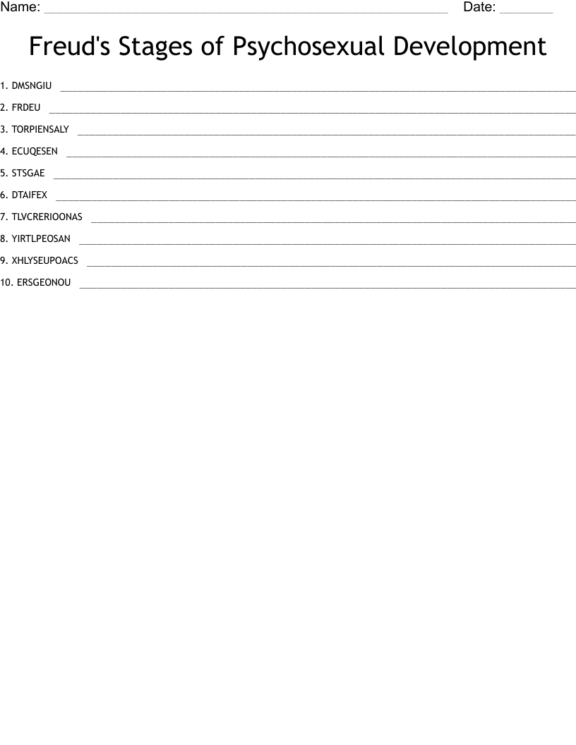 Freud's Stages of Psychosexual Development Word Scramble WordMint