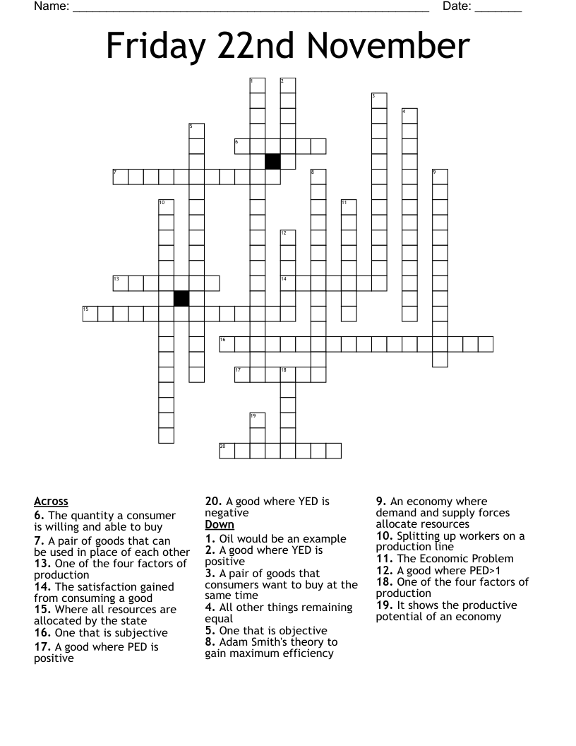 Friday 22nd November Crossword WordMint