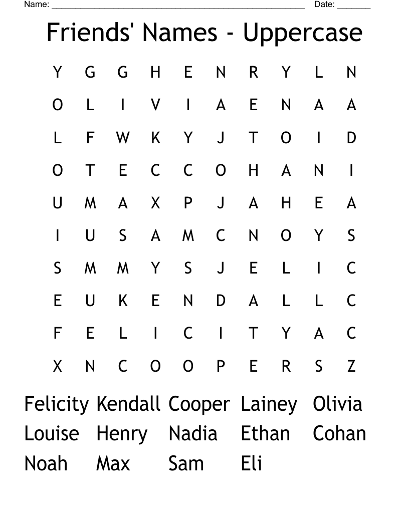 Friends' Names Uppercase Word Search WordMint