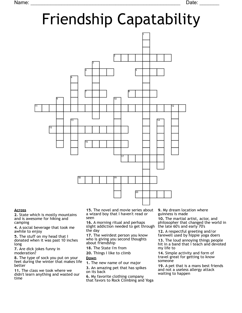 Friendship Capatability Crossword WordMint