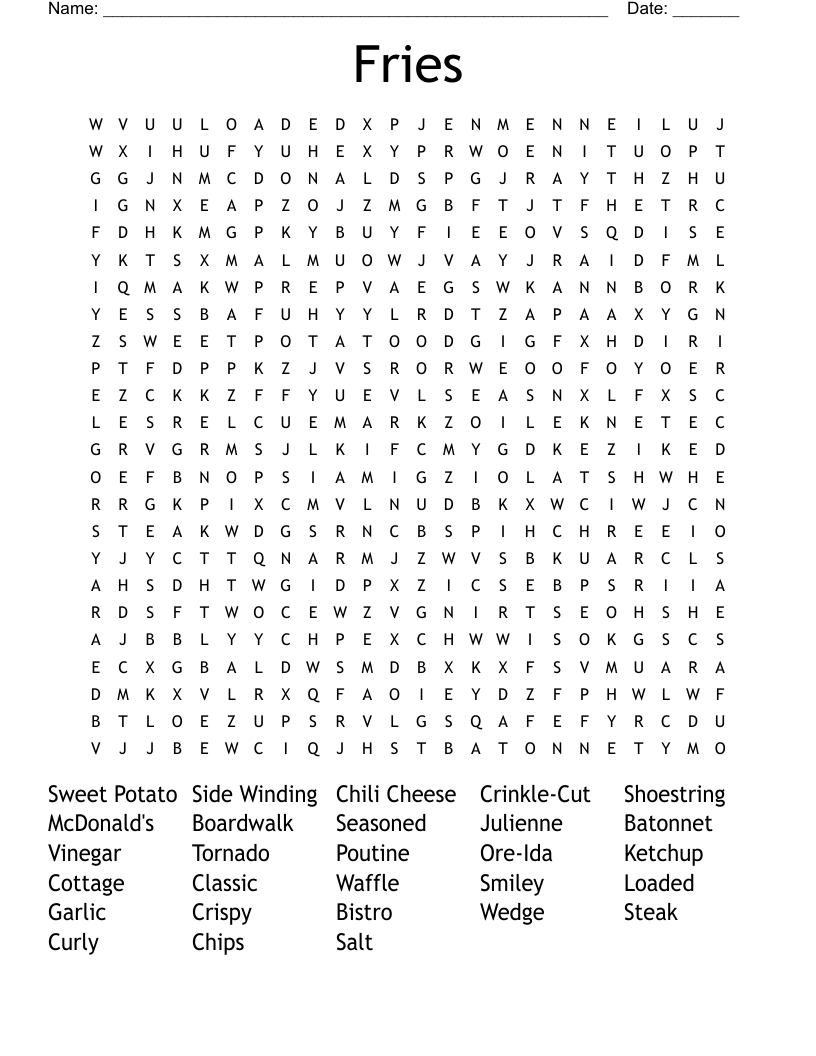 Fries Word Search WordMint