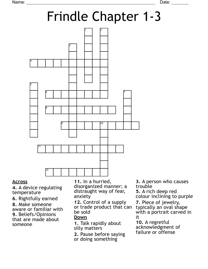 "Frindle" By Andrew Clements (Chapter 15) Crossword WordMint