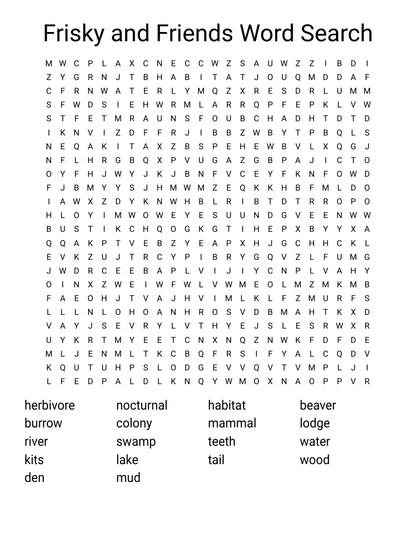 Frisky and Friends Word Search WordMint