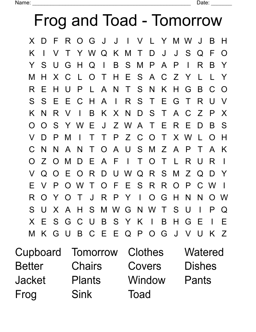 Frog and Toad Tomorrow Word Search WordMint