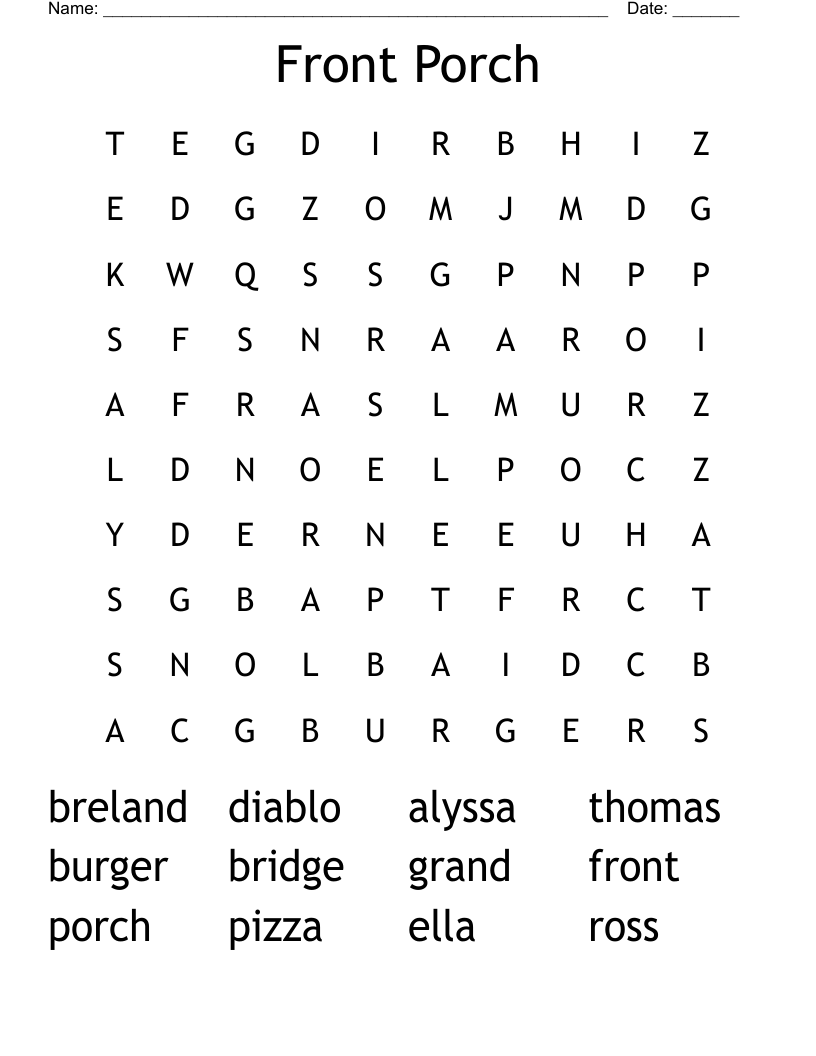 Front Porch Word Search WordMint