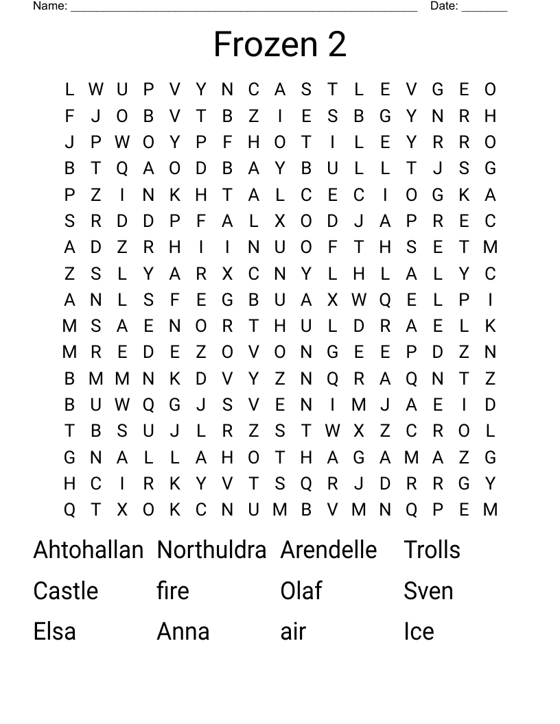 Frozen 2 Word Search Printable