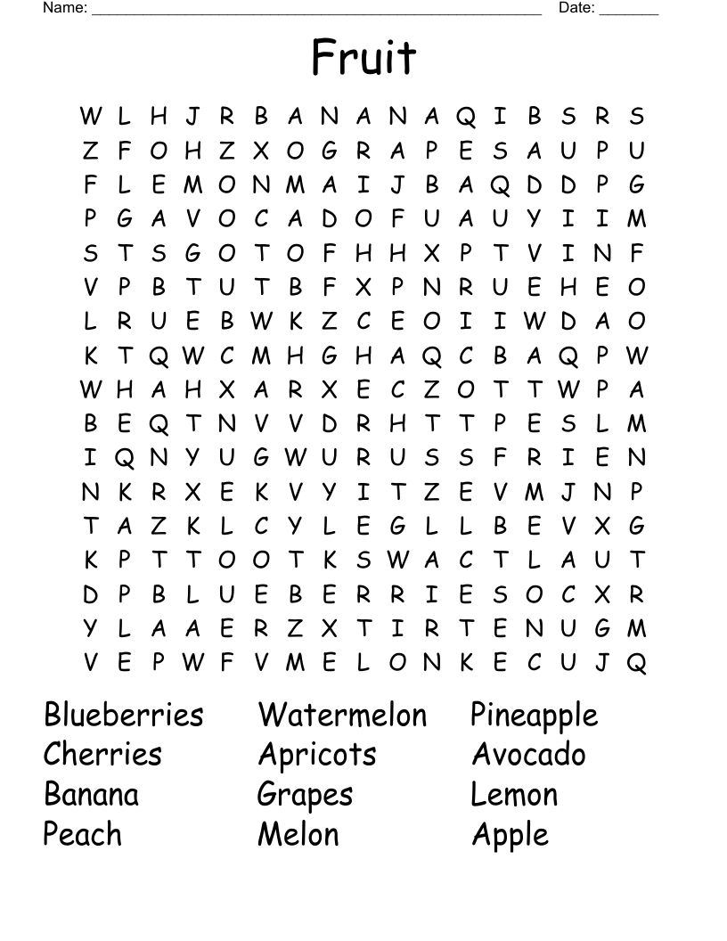 Fruit Word Search WordMint