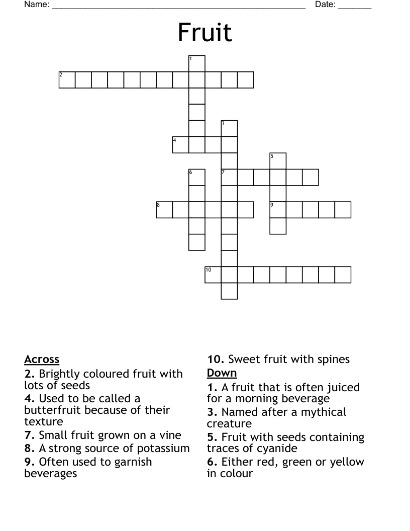 Fruit Crossword WordMint