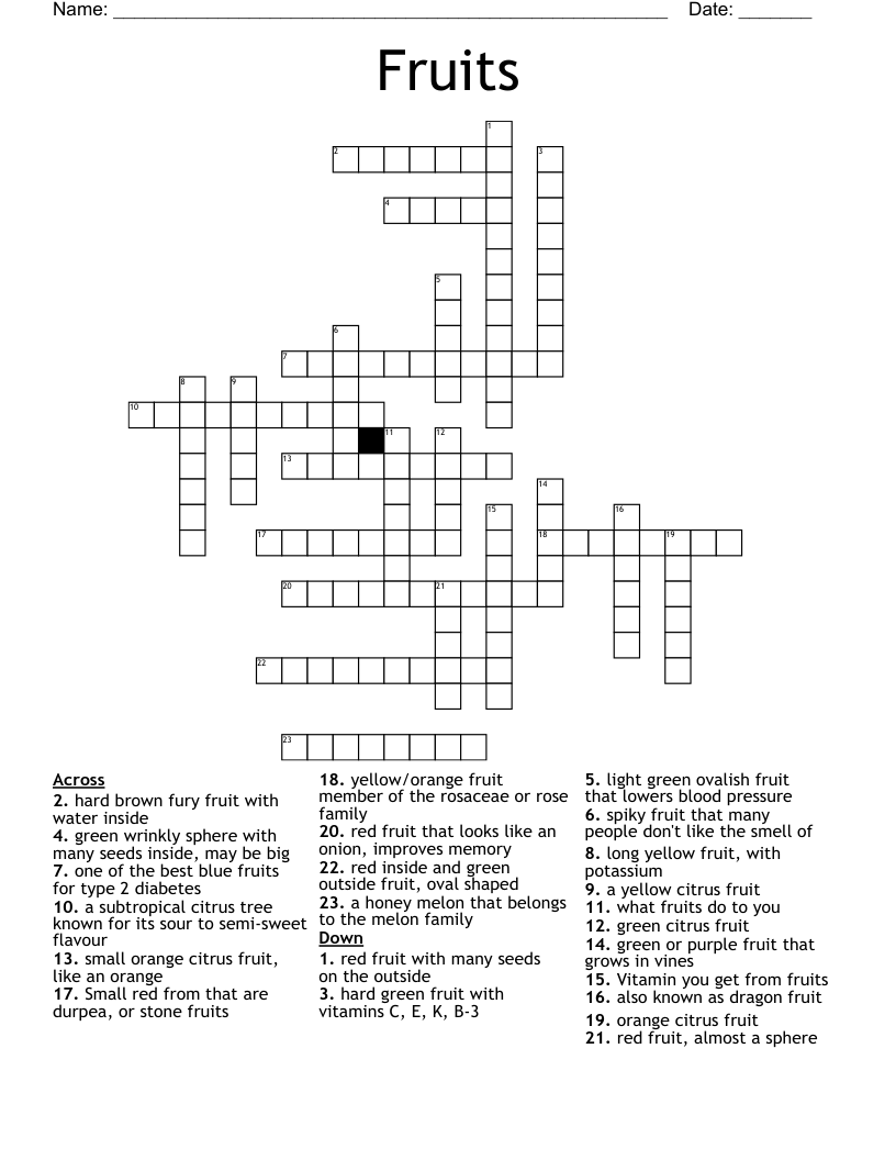 Fruits Crossword WordMint