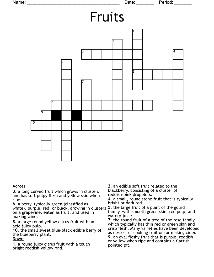 Fruits Crossword WordMint