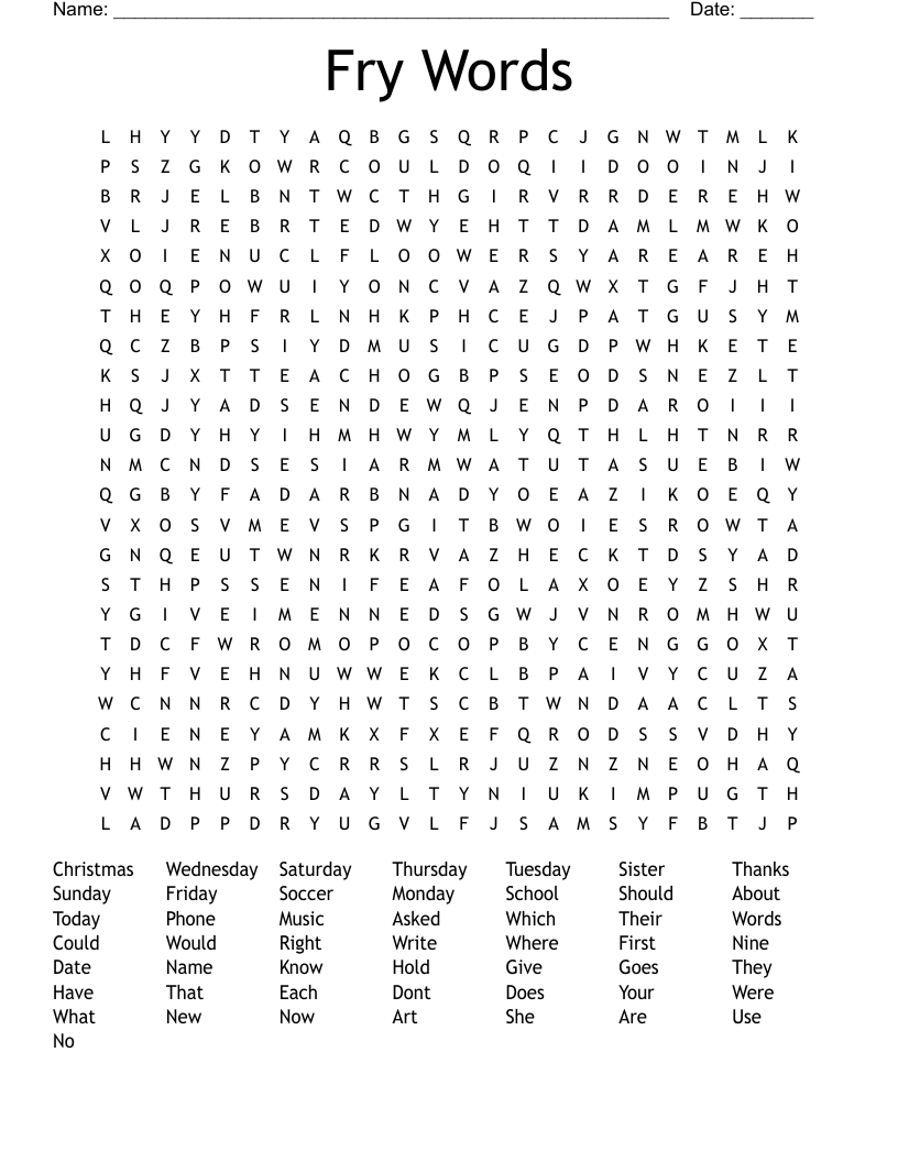 Fry Words Word Search - WordMint