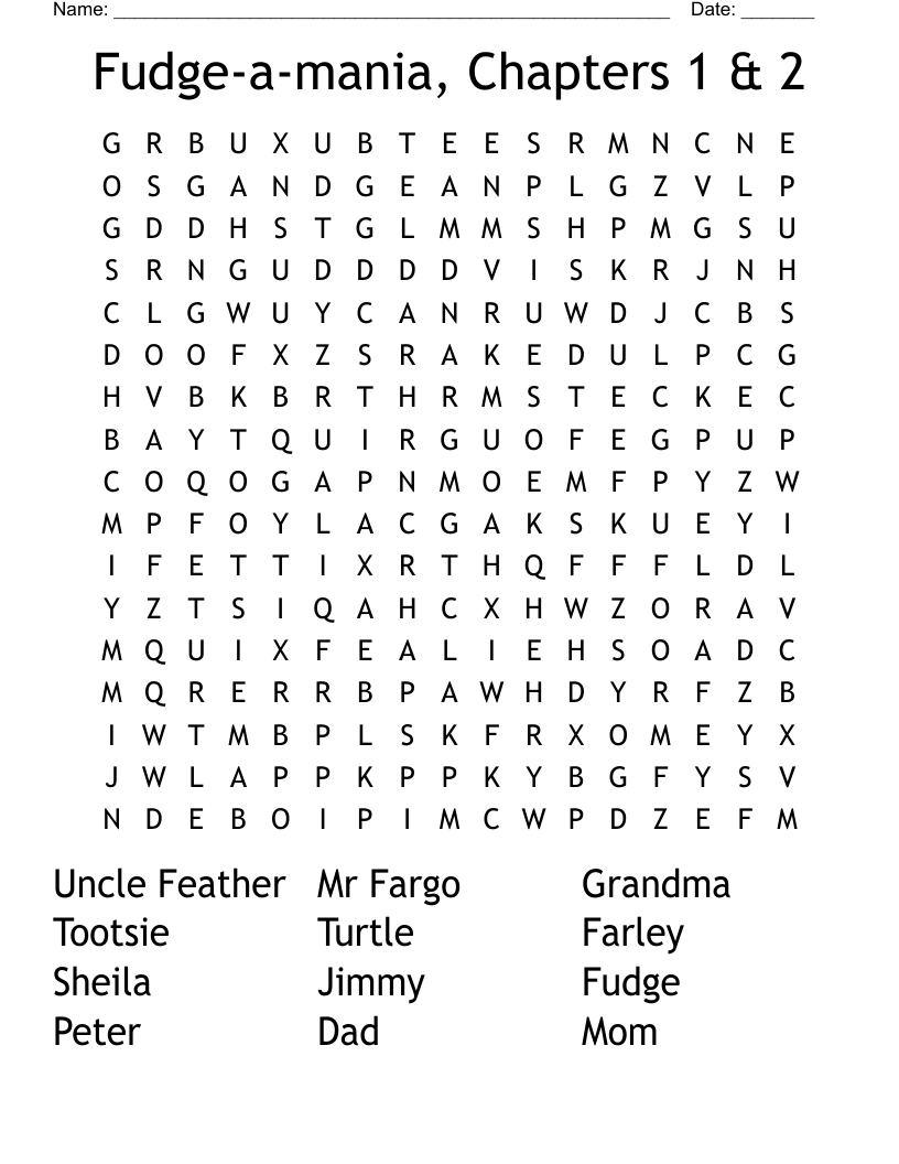 Fudgeamania, Chapters 1 & 2 Word Search WordMint