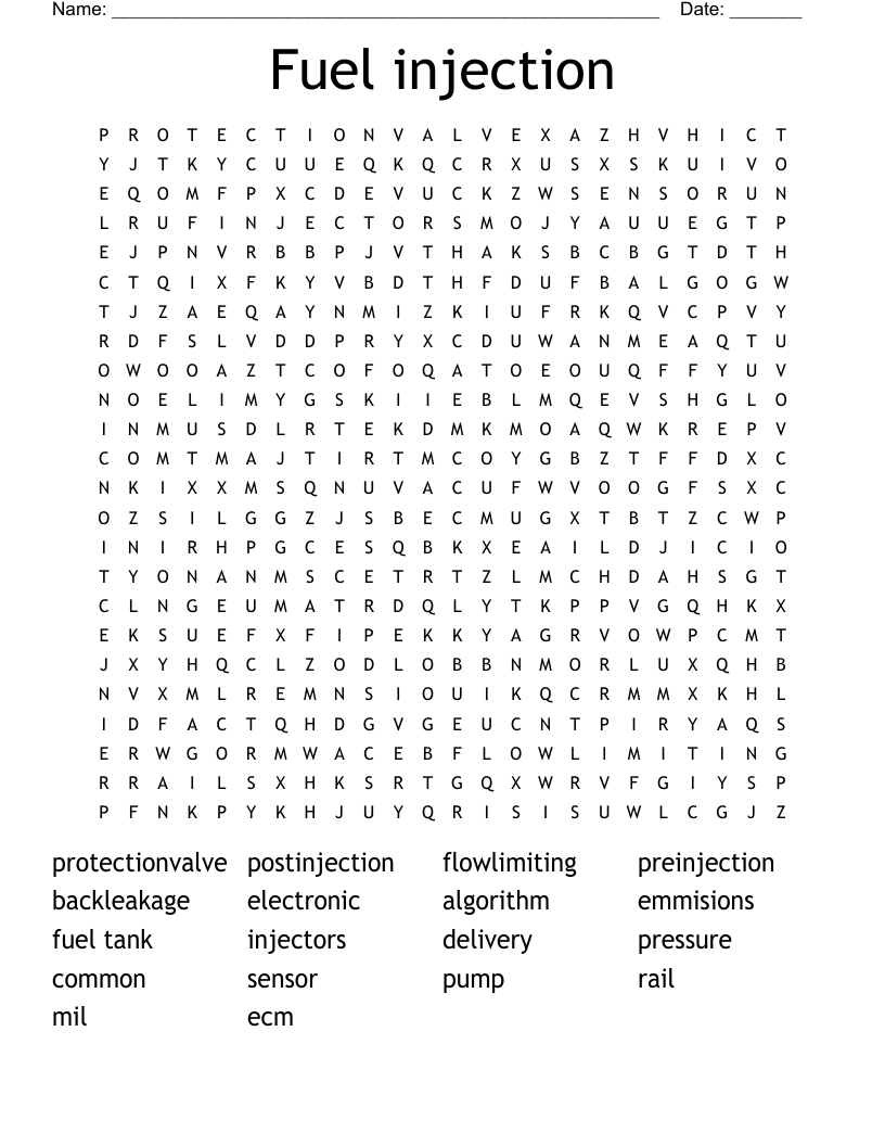 Fuel injection Word Search WordMint