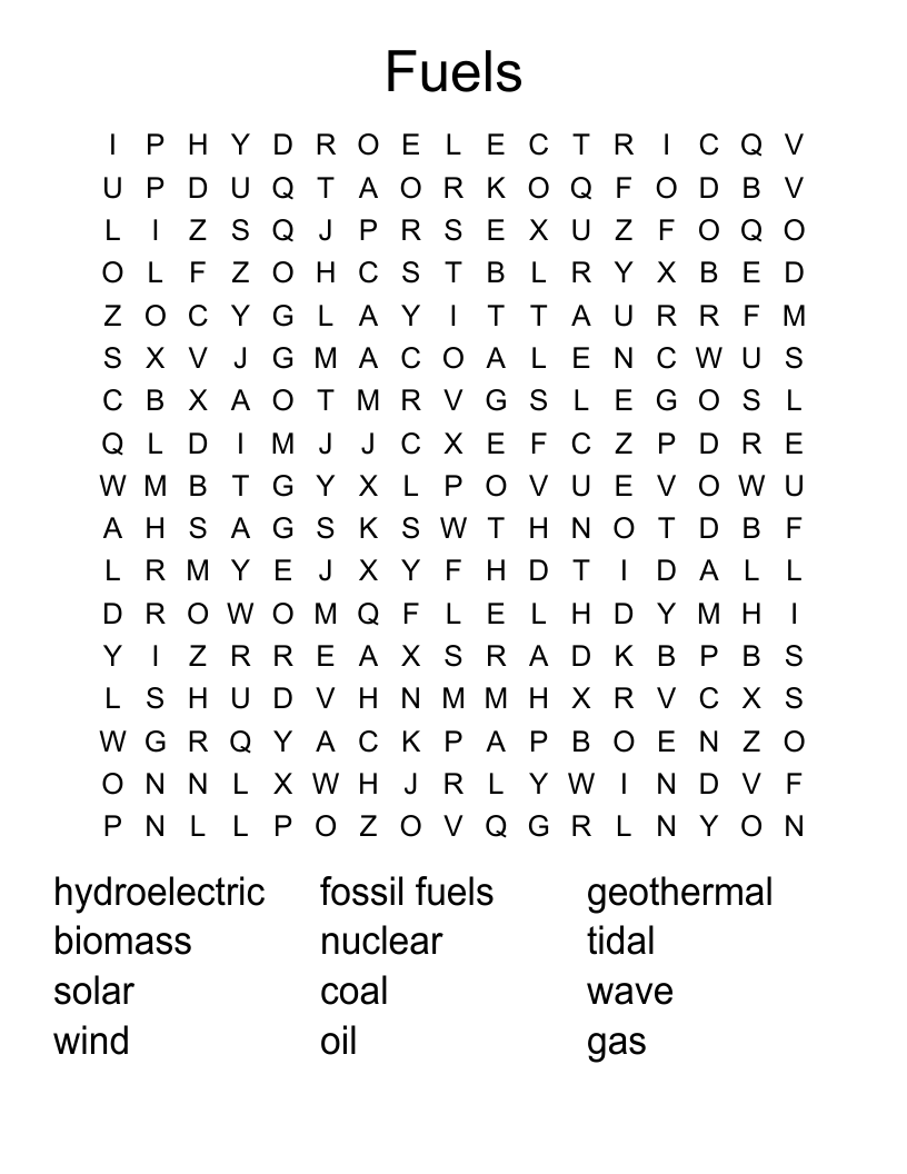 Fuels Word Search WordMint
