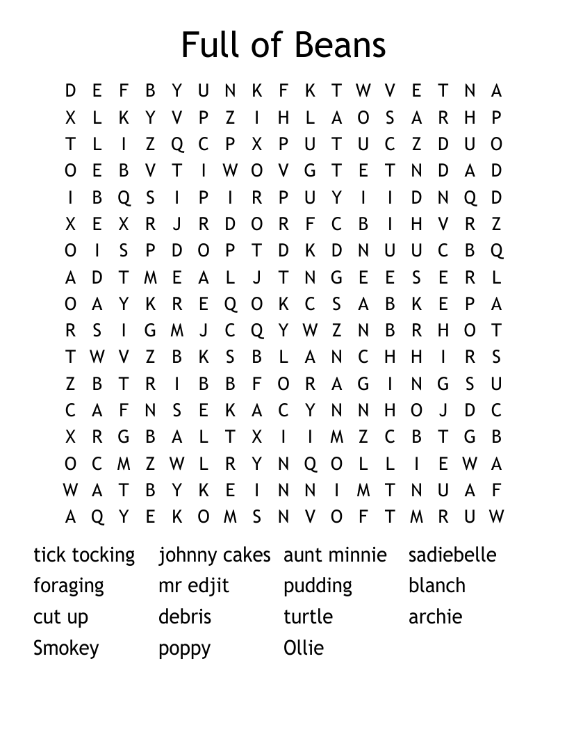 Full of Beans Word Search WordMint