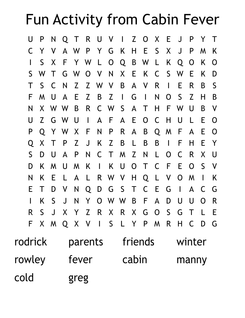 Fun Activity from Cabin Fever Word Search WordMint