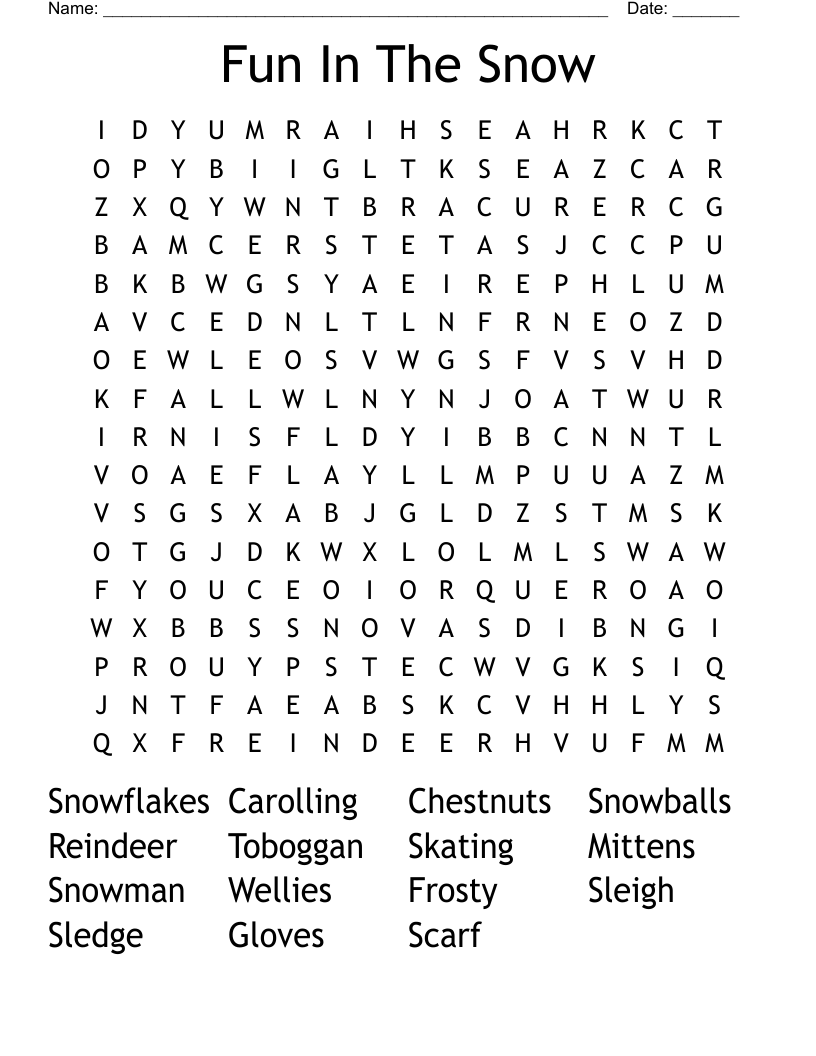 Fun In The Snow Word Search WordMint