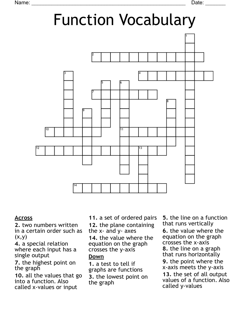 Function Vocabulary Crossword WordMint