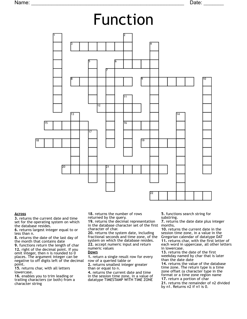 Function Crossword WordMint