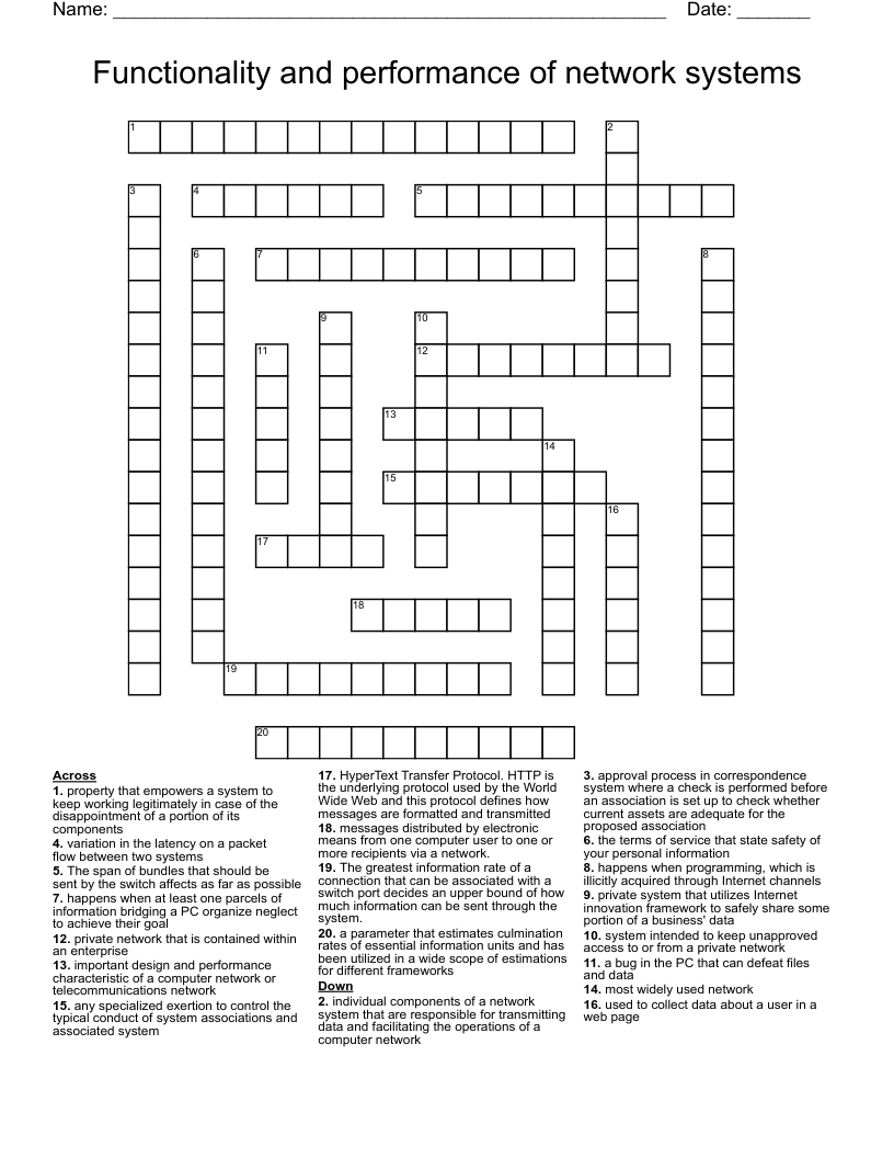 Functionality and performance of network systems Crossword WordMint