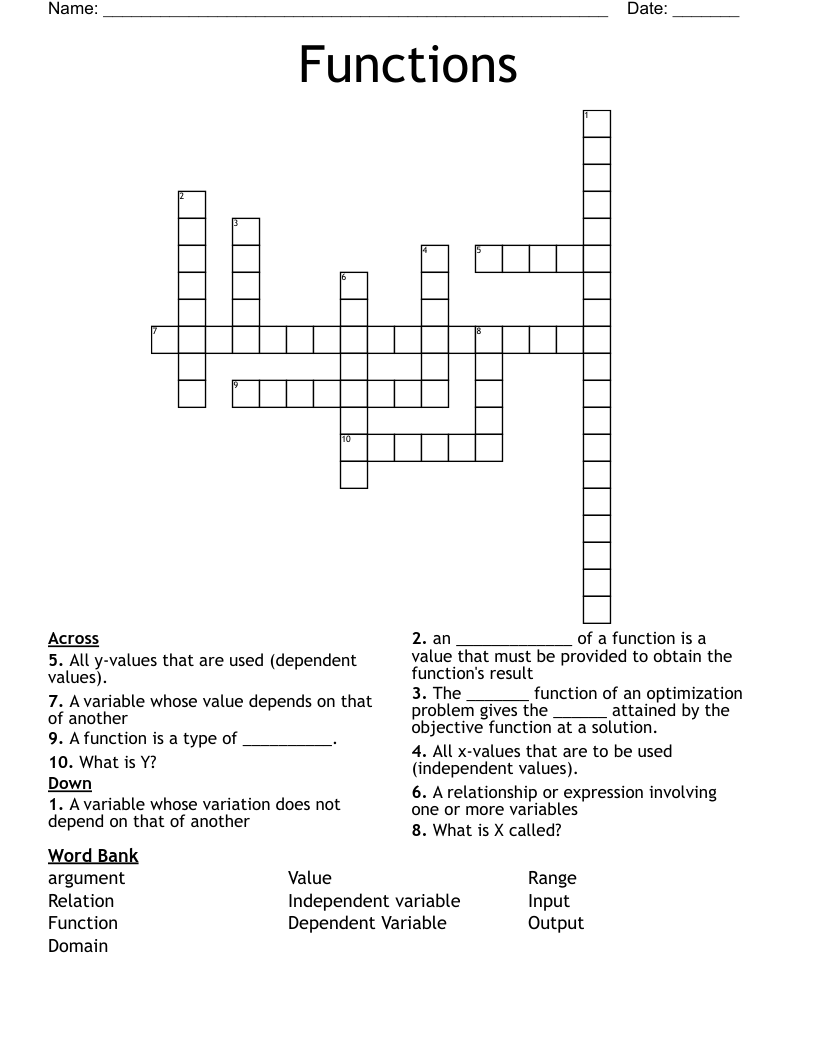 Functions Crossword WordMint