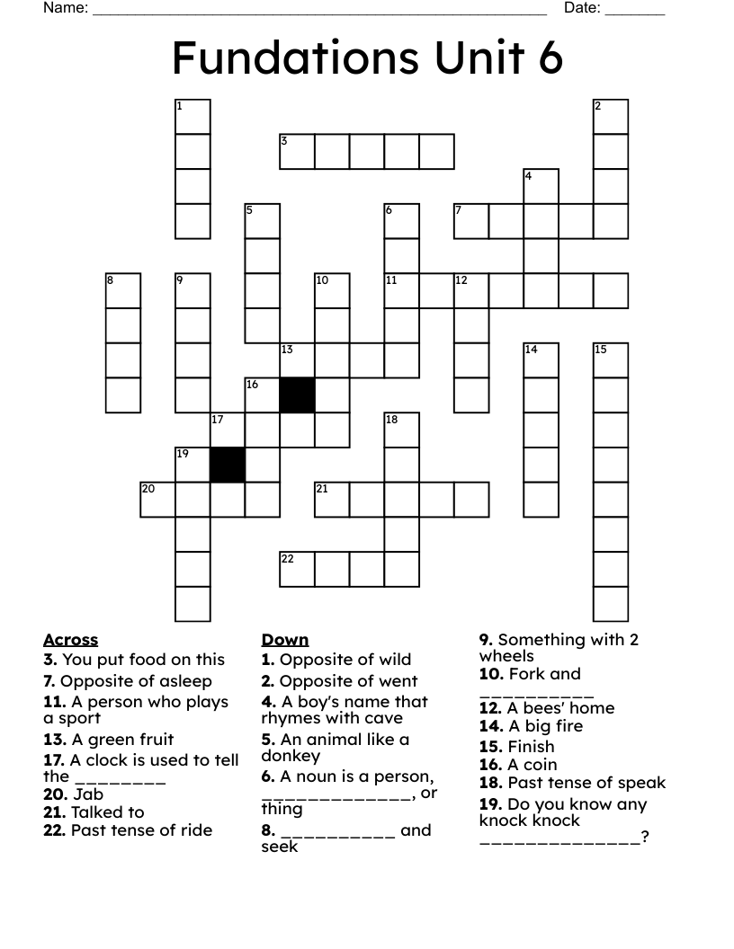 Fundations Unit 6 Crossword WordMint