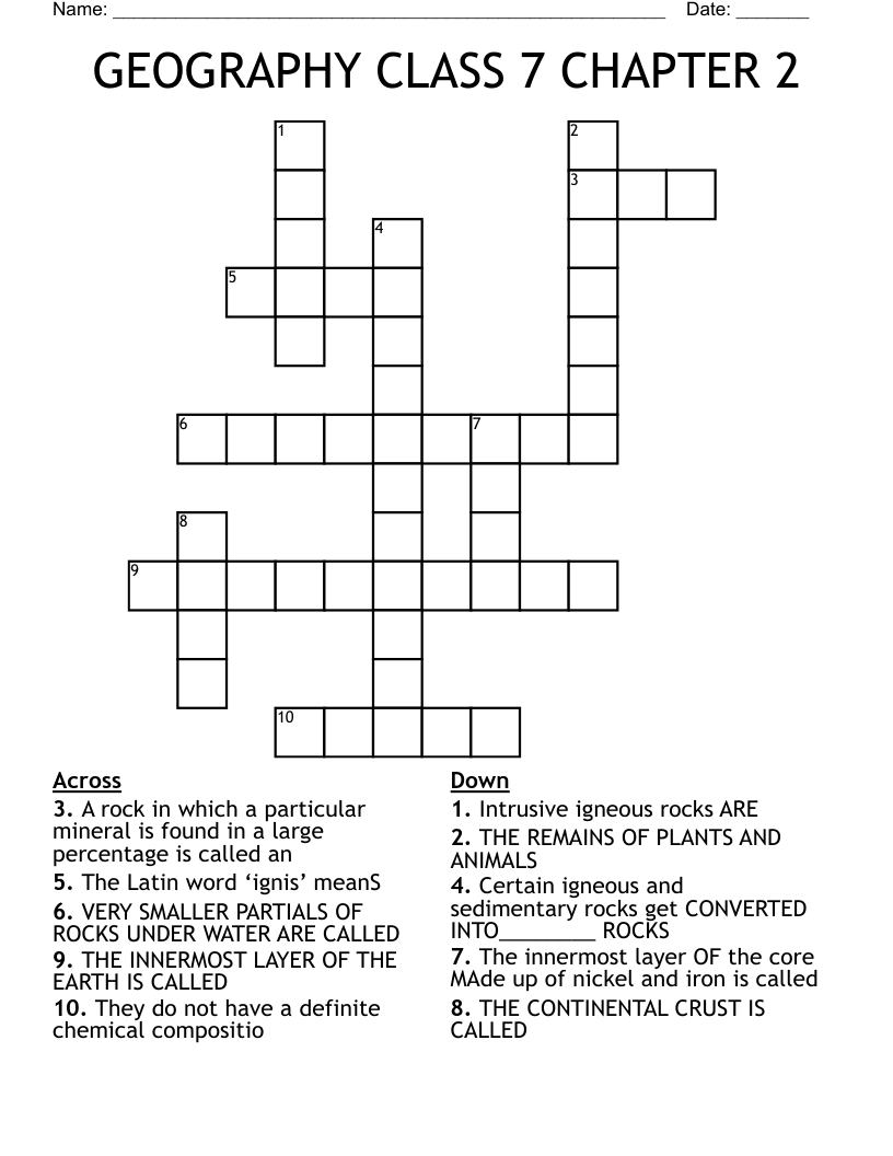 GEOGRAPHY CLASS 7 CHAPTER 2 Crossword WordMint