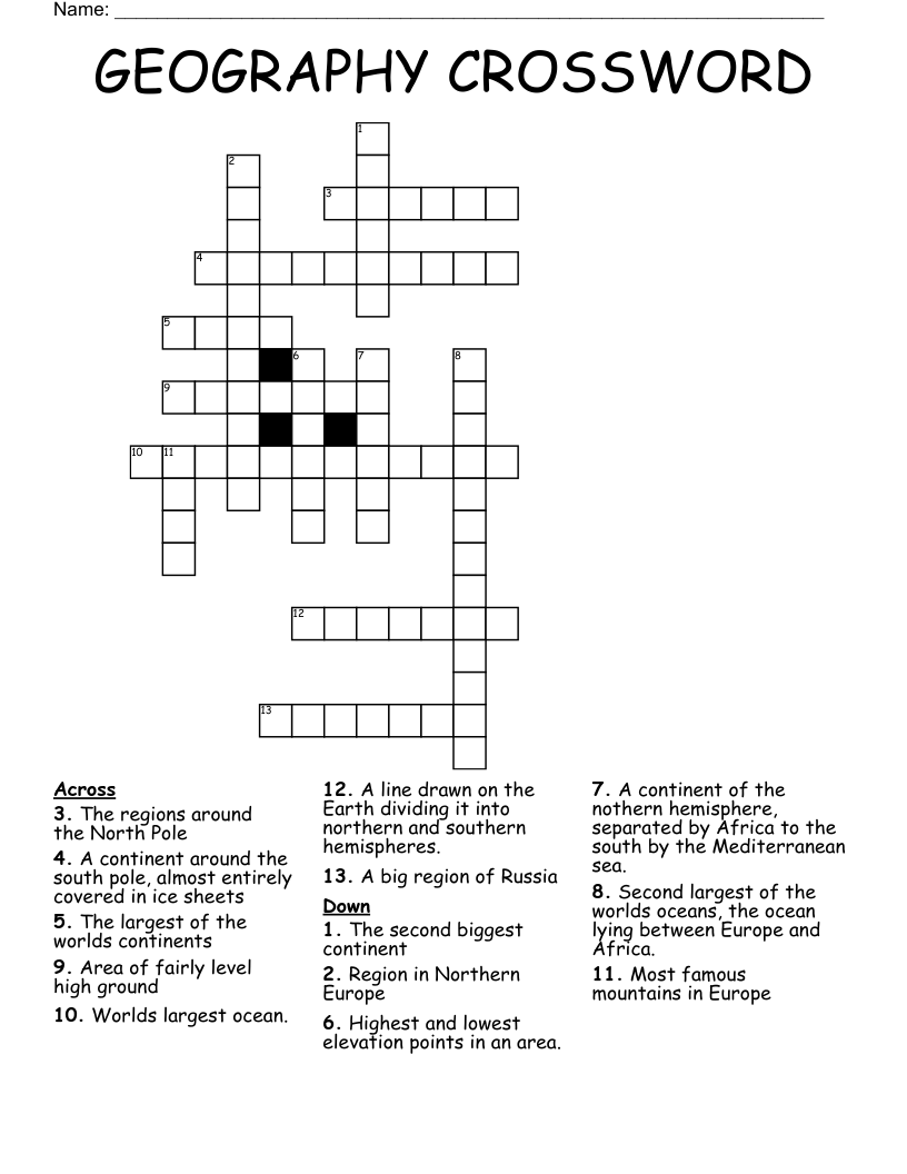 GEOGRAPHY CROSSWORD WordMint