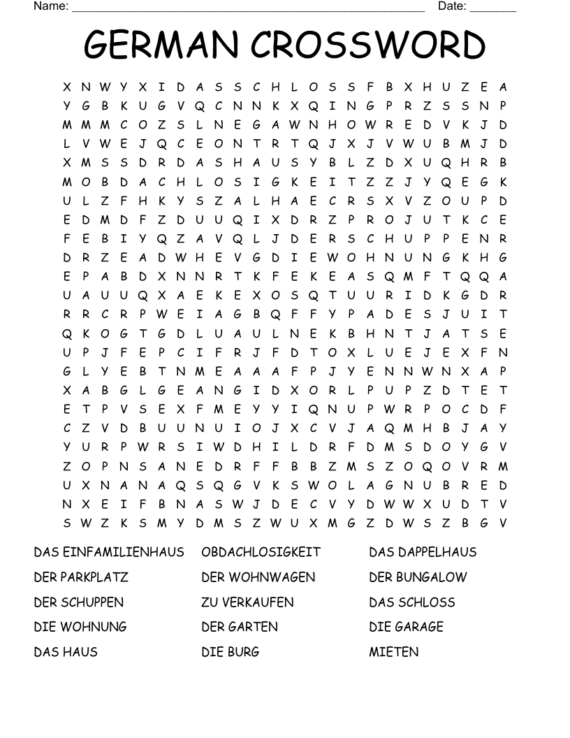 GERMAN CROSSWORD Word Search WordMint