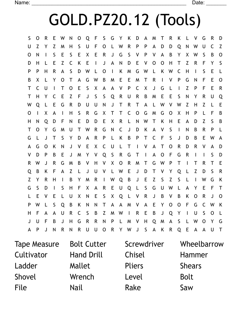 GOLD.PZ20.12 (Tools) Word Search - WordMint