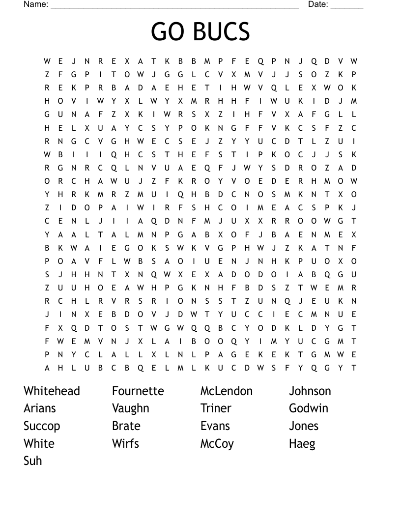 GO BUCS Word Search WordMint