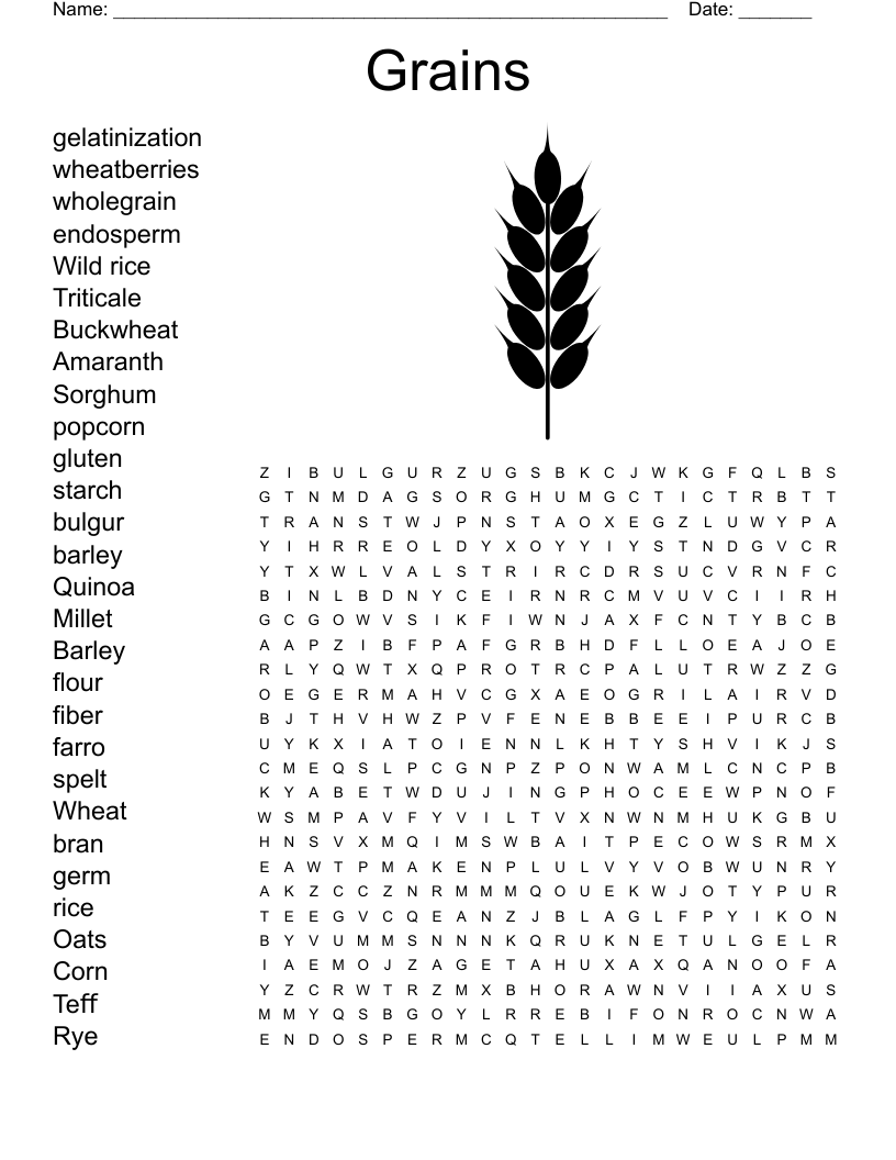 Great Grains Word Search WordMint