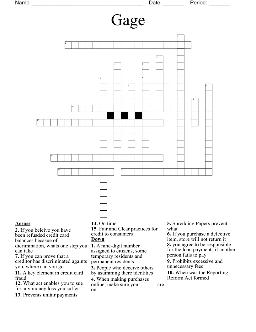 Gage Crossword WordMint