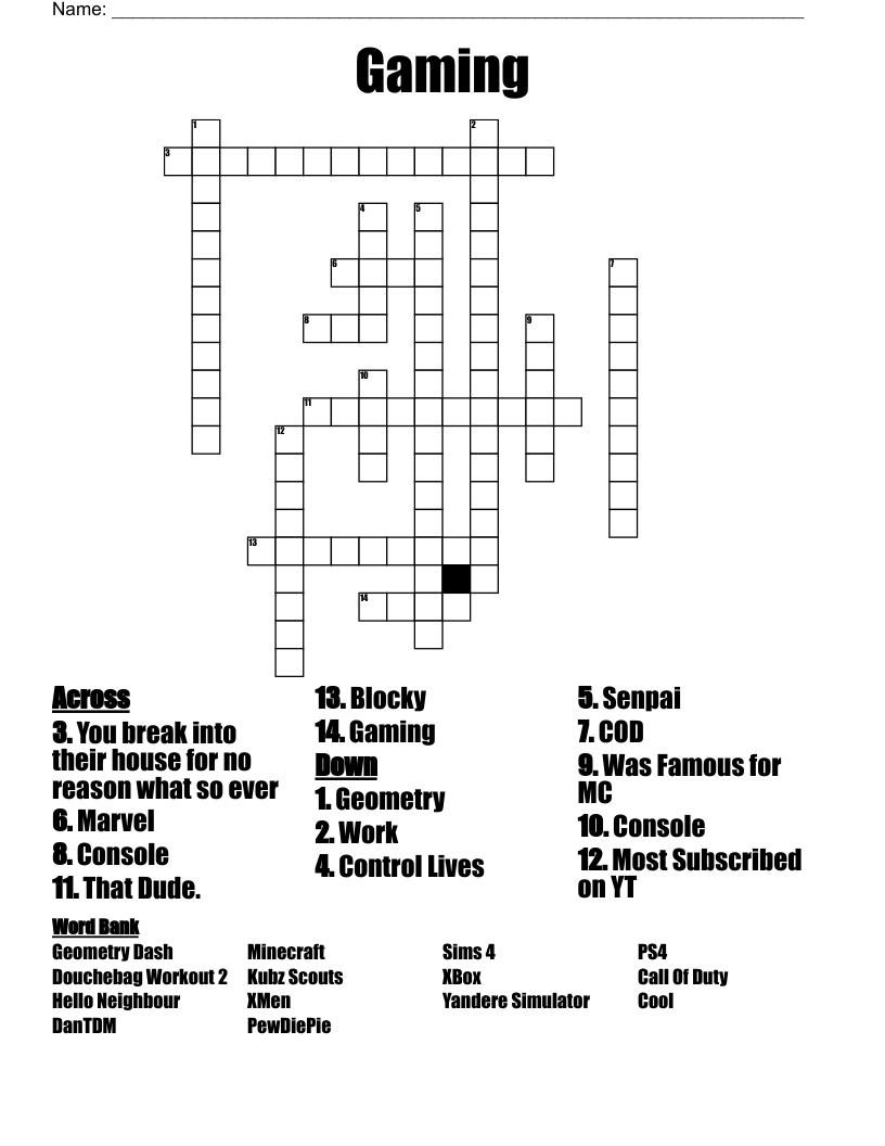 Gaming Crossword WordMint
