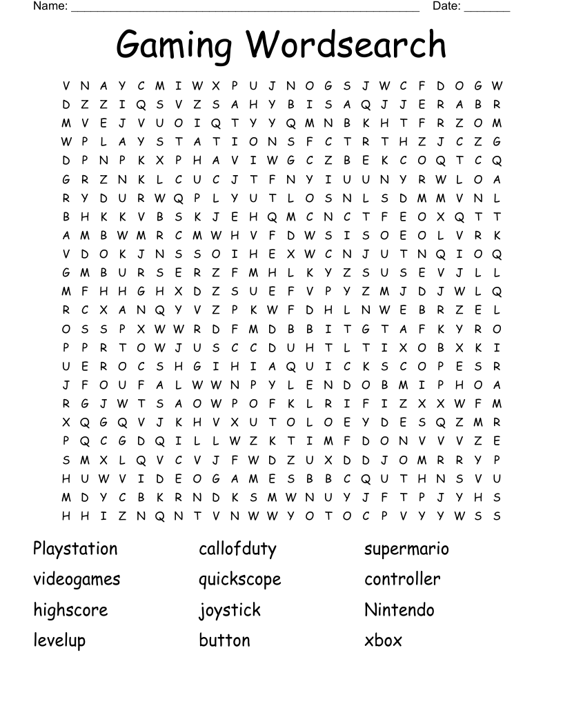 Gaming Wordsearch WordMint