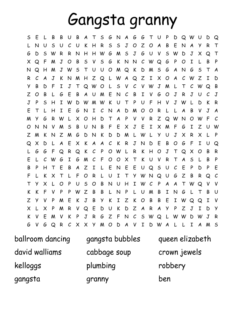 Gangsta granny Word Search WordMint