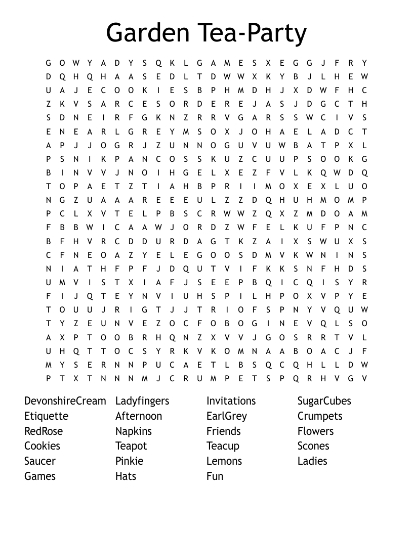 Garden TeaParty Word Search WordMint