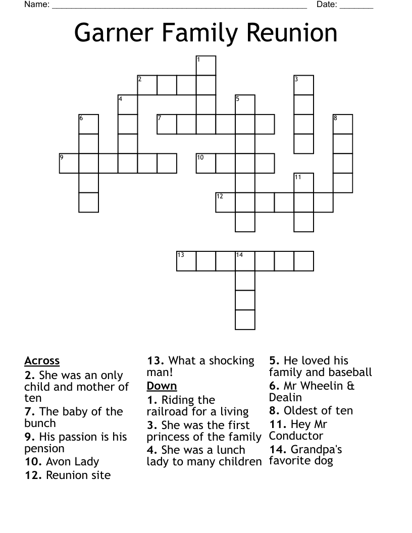 Garner Family Reunion Crossword WordMint