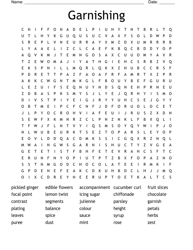 Garnishing Word Search WordMint