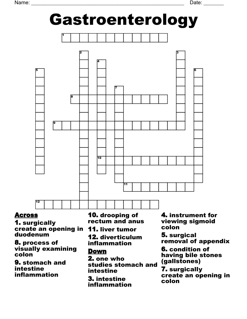 Gastroenterology Crossword WordMint