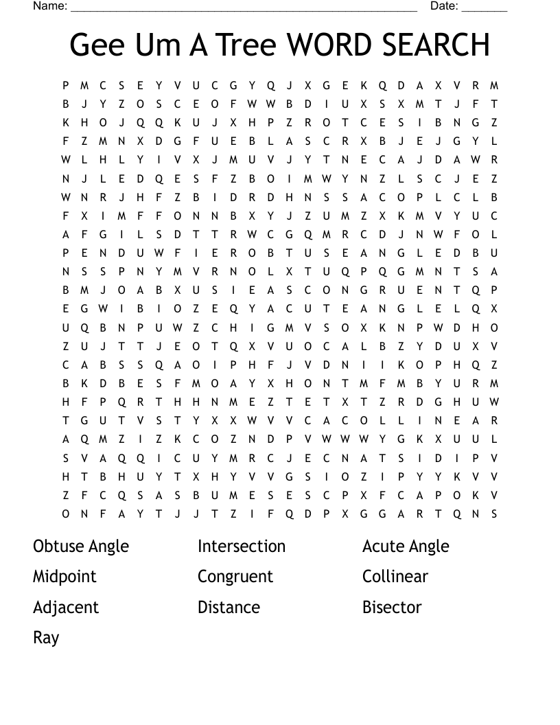 Gee Um A Tree WORD SEARCH WordMint