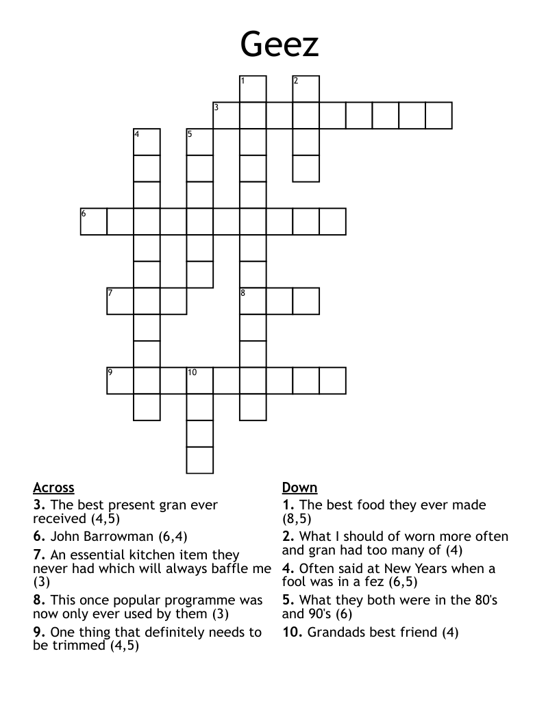 Geez Crossword WordMint
