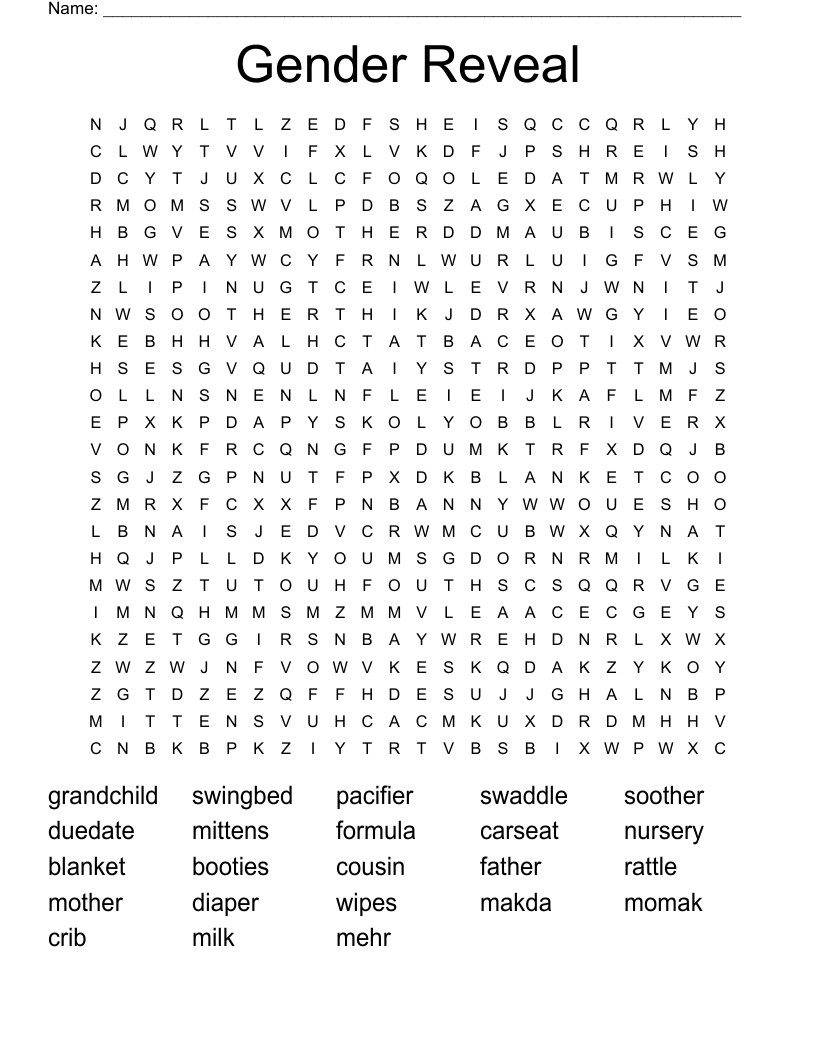Gender Reveal Word Search WordMint