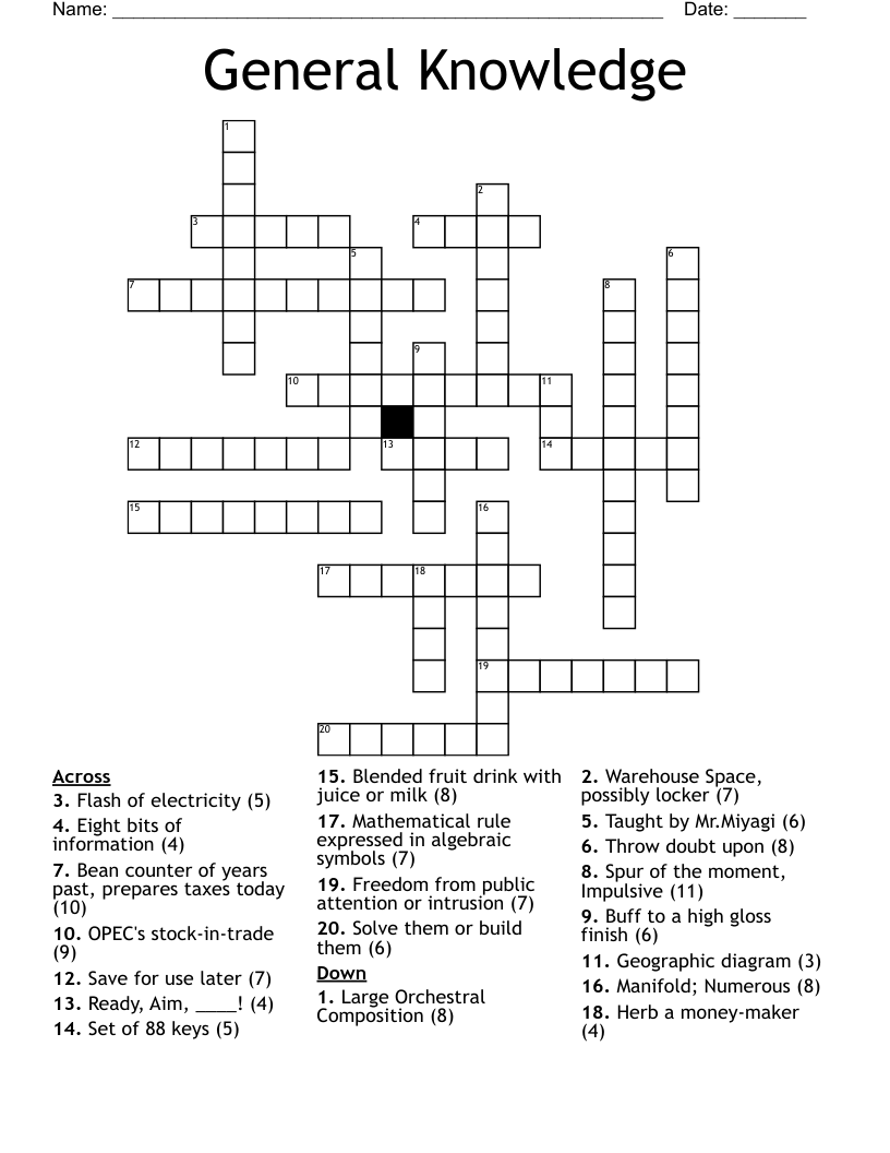 General Knowledge Crossword WordMint