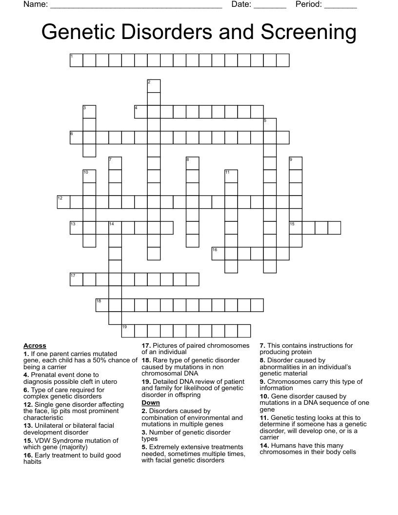 Disorders Crosswords, Word Searches, Bingo Cards WordMint