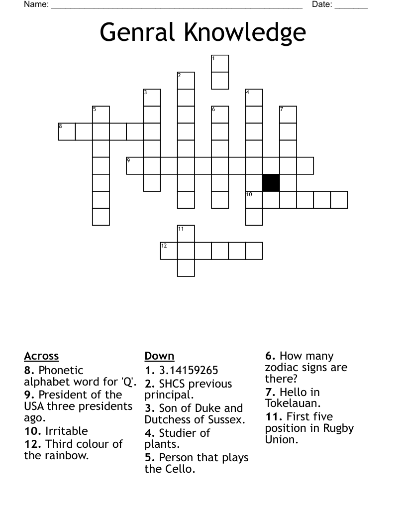 Genral Knowledge Crossword WordMint